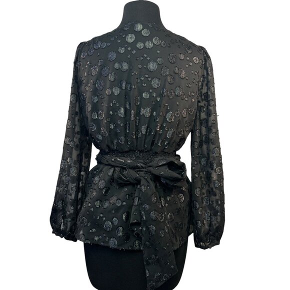 J.Crew Womens Size XSmall Black V-Neck Polka Dot Wrap Top Lined - Picture 7 of 7